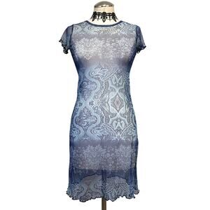 Amy Byer Vintage 90s USA Sheer Hippie Boho Fairy Lettuce Hem Short Sleeve Dress